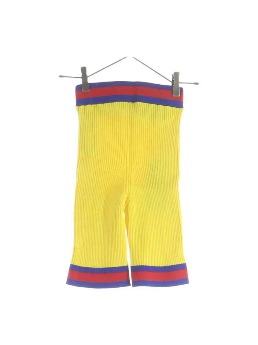Gucci Stretch Viscose Short Knit Web Stripe Pants Yellow